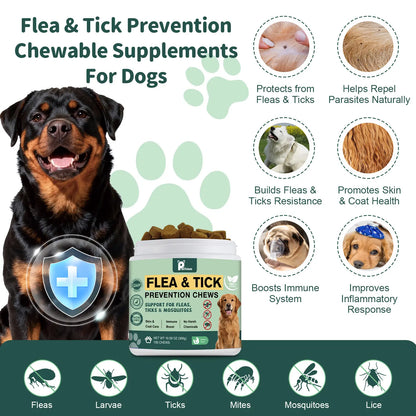 Petrivium Dog Flea & Tick Support Soft Chews - 150Ct Natural Pesticide-Free Vitamin Supplement with Rosemary Repel, Chicken Flavor, Suitable for Puppies & All Breeds/Sizes