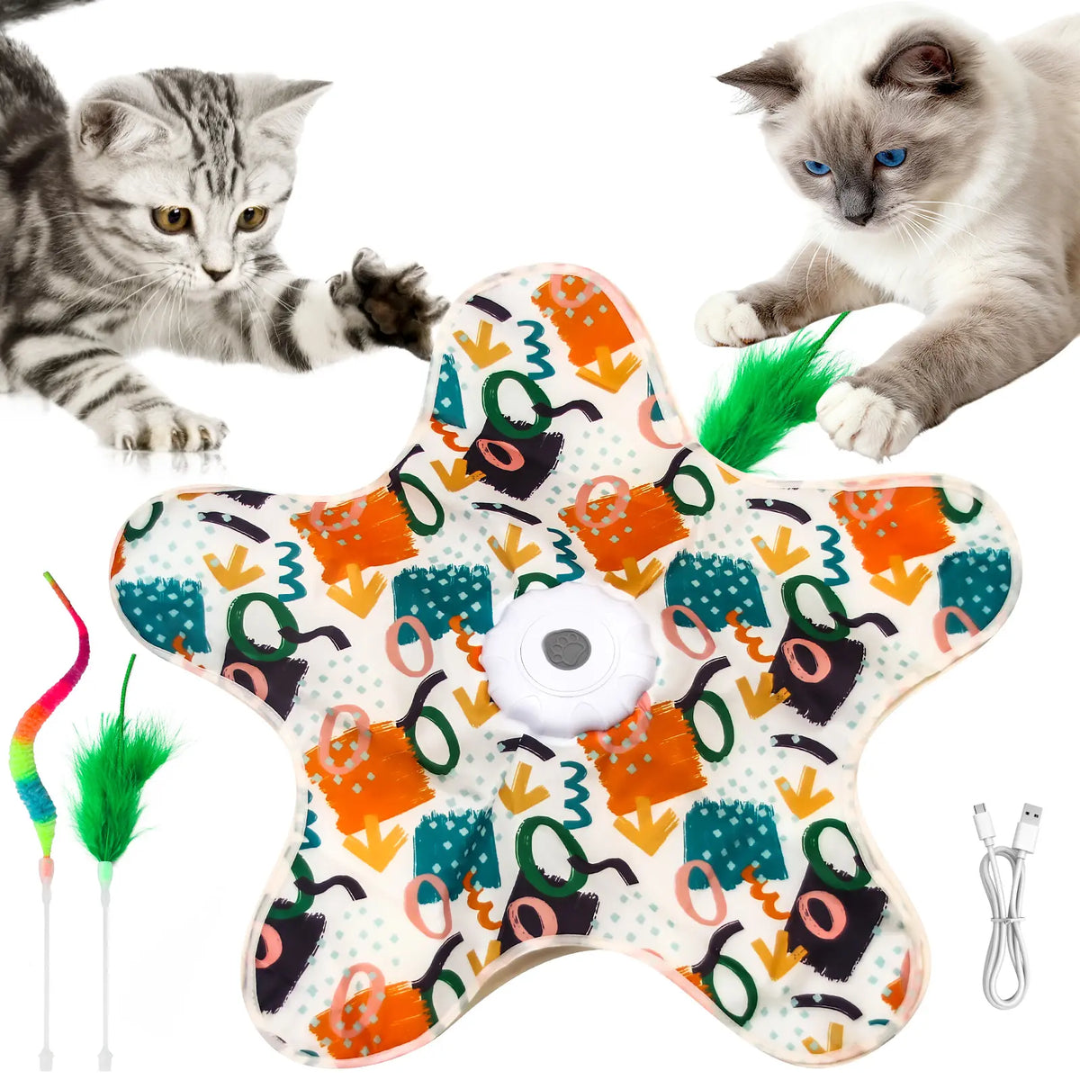 Interactive Unpredicatable Moving Feather Hunting Cat Toy , Hide and Seek Rechargeable Cat Toy for Bored Cat,Automatic Chargeable，Indoor Exercise & Boredom Relief for All Breeds Cats