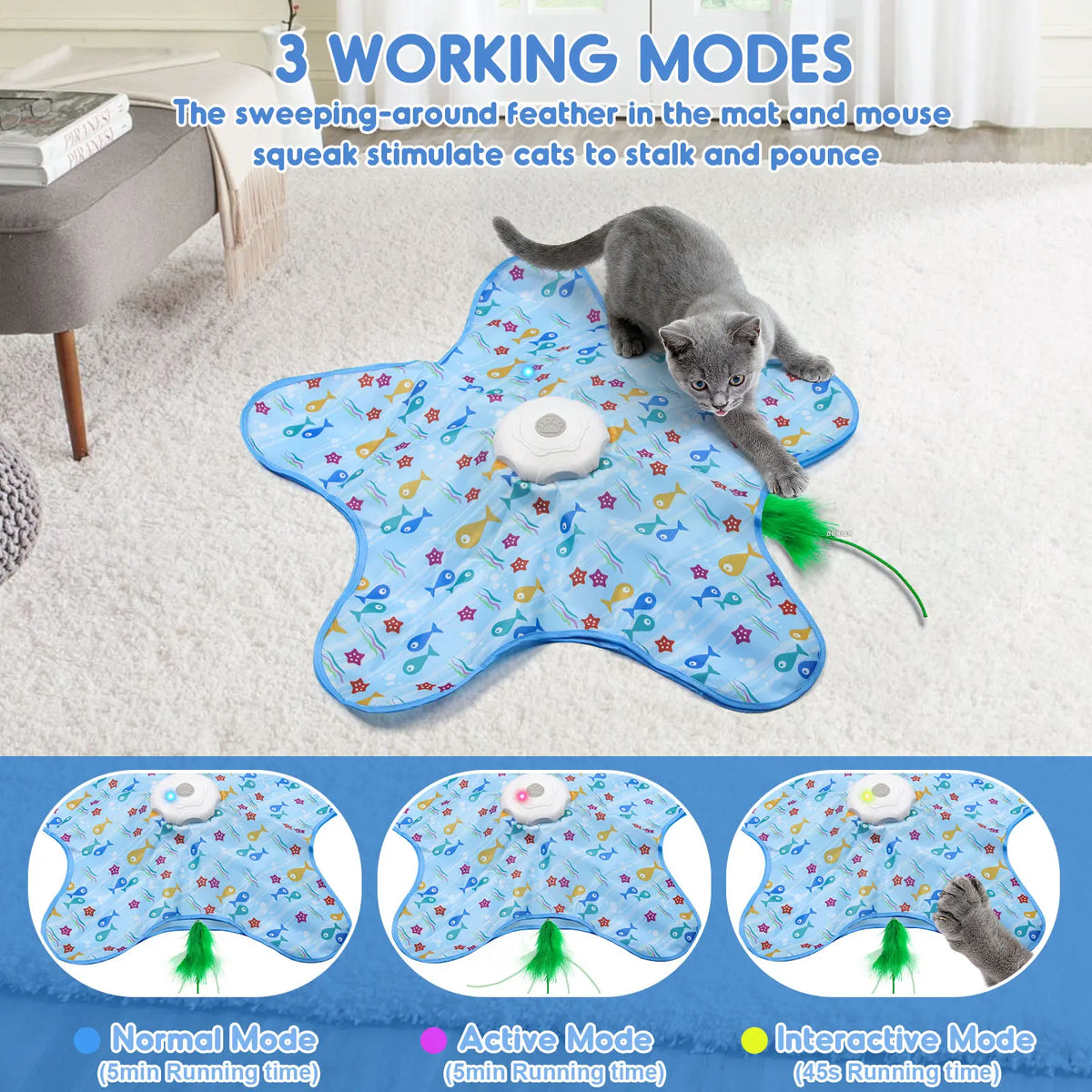 Interactive Unpredicatable Moving Feather Hunting Cat Toy , Hide and Seek Rechargeable Cat Toy for Bored Cat,Automatic Chargeable，Indoor Exercise & Boredom Relief for All Breeds Cats