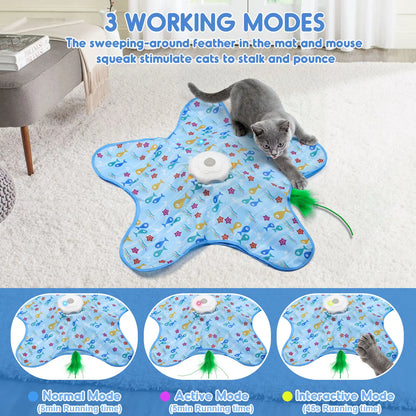 Interactive Unpredicatable Moving Feather Hunting Cat Toy , Hide and Seek Rechargeable Cat Toy for Bored Cat,Automatic Chargeable，Indoor Exercise & Boredom Relief for All Breeds Cats