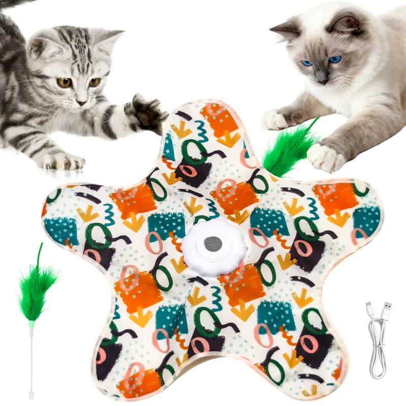 Interactive Unpredicatable Moving Feather Hunting Cat Toy , Hide and Seek Rechargeable Cat Toy for Bored Cat,Automatic Chargeable，Indoor Exercise & Boredom Relief for All Breeds Cats