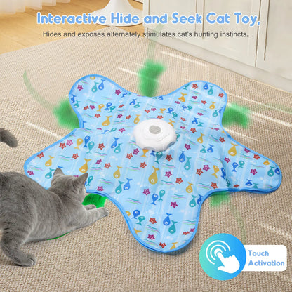 Interactive Unpredicatable Moving Feather Hunting Cat Toy , Hide and Seek Rechargeable Cat Toy for Bored Cat,Automatic Chargeable，Indoor Exercise & Boredom Relief for All Breeds Cats