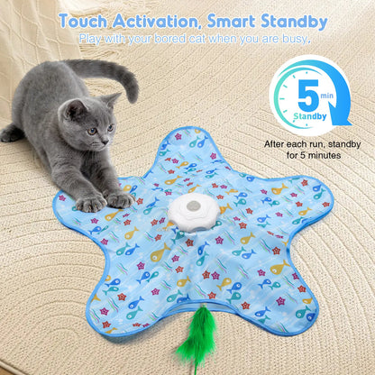 Interactive Unpredicatable Moving Feather Hunting Cat Toy , Hide and Seek Rechargeable Cat Toy for Bored Cat,Automatic Chargeable，Indoor Exercise & Boredom Relief for All Breeds Cats