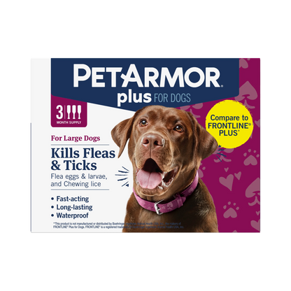 Petarmor plus Flea and Tick Prevention for Dogs and Cats, Waterproof Topical Treatment, Available in Small to X-Large Sizes in 3 Month Supply