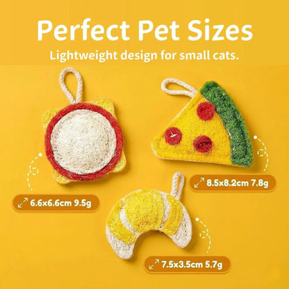 3-Pack Natural Loofah Food-Shape Pet Chew Toys (Chicken Leg, Drumstick, Egg) - Catnip & Silvervine, Antibacterial Molar Teeth Clean, Anxiety Relief, Chew Scratcher, Non-Toxic Biodegradable for Cats, Kittens & Dogs