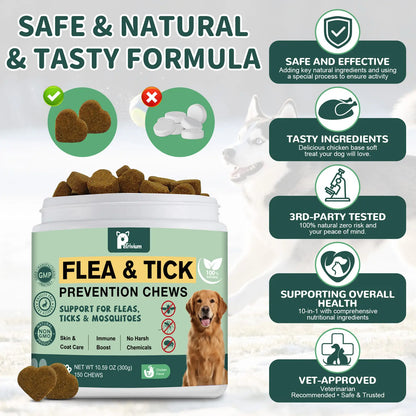 Petrivium Dog Flea & Tick Support Soft Chews - 150Ct Natural Pesticide-Free Vitamin Supplement with Rosemary Repel, Chicken Flavor, Suitable for Puppies & All Breeds/Sizes