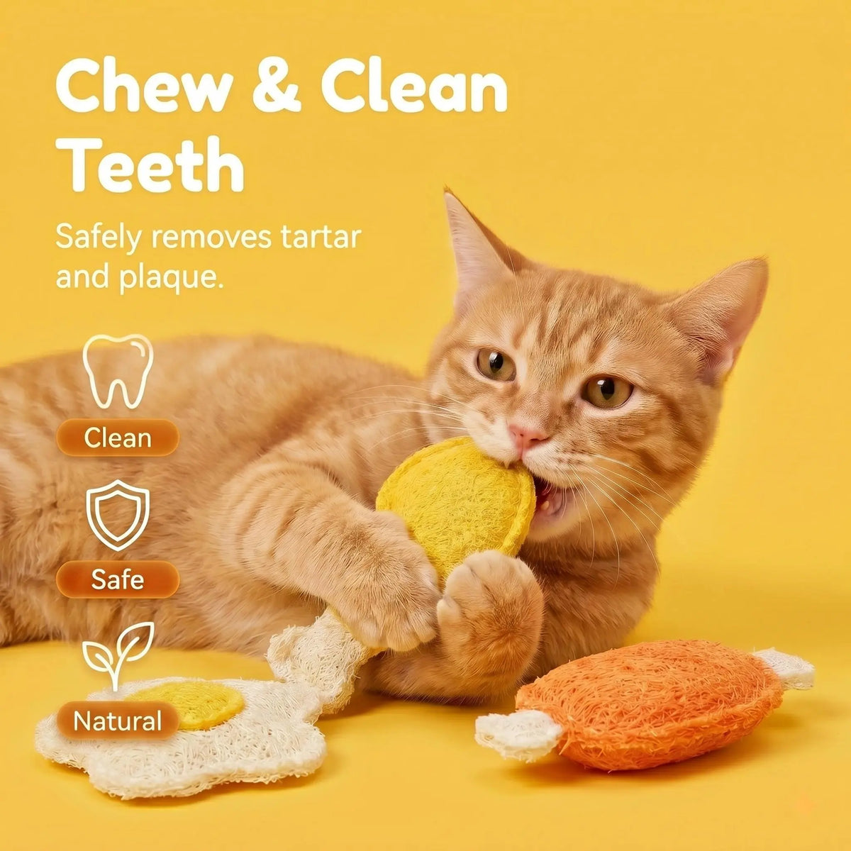 3-Pack Natural Loofah Food-Shape Pet Chew Toys (Chicken Leg, Drumstick, Egg) - Catnip & Silvervine, Antibacterial Molar Teeth Clean, Anxiety Relief, Chew Scratcher, Non-Toxic Biodegradable for Cats, Kittens & Dogs