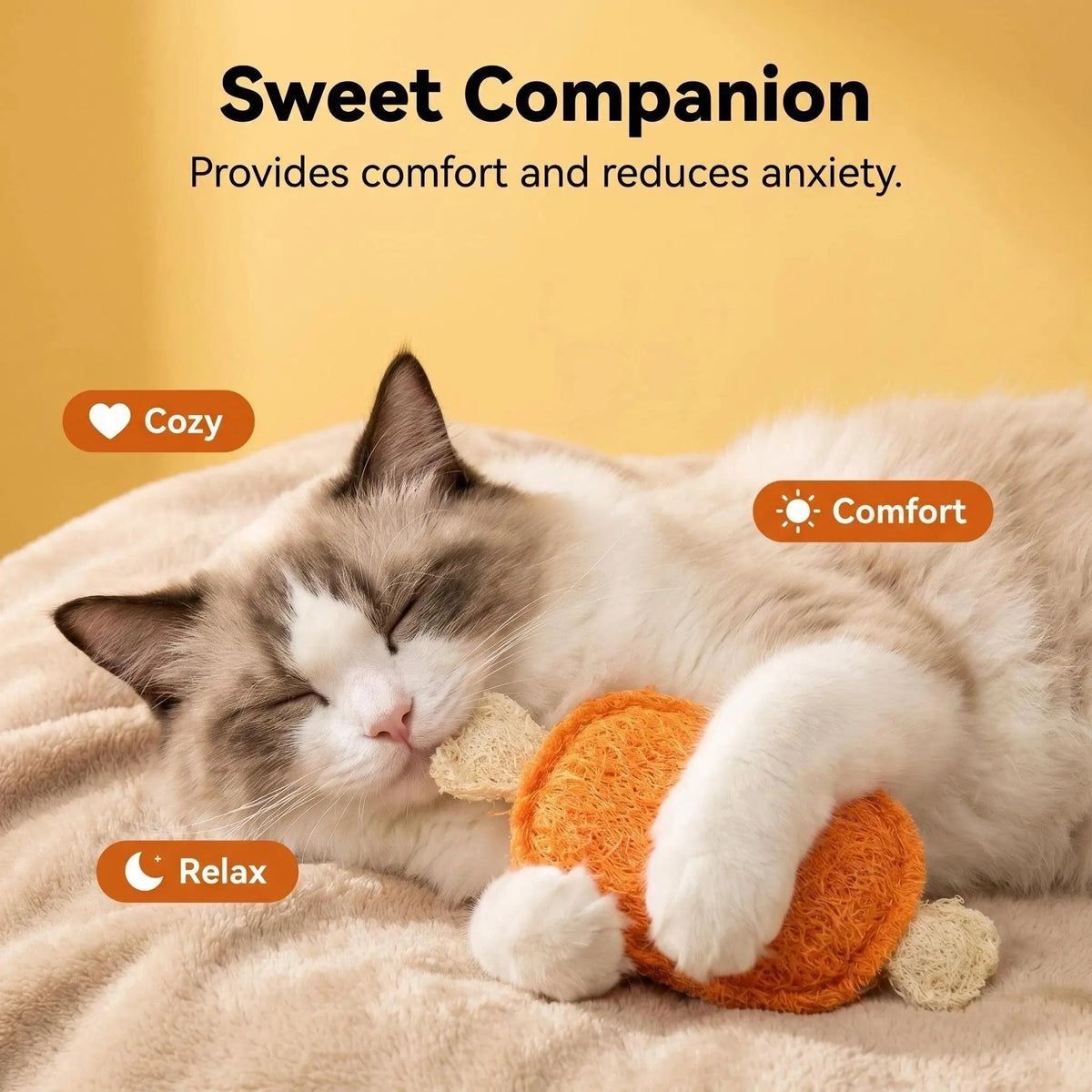 3-Pack Natural Loofah Food-Shape Pet Chew Toys (Chicken Leg, Drumstick, Egg) - Catnip & Silvervine, Antibacterial Molar Teeth Clean, Anxiety Relief, Chew Scratcher, Non-Toxic Biodegradable for Cats, Kittens & Dogs