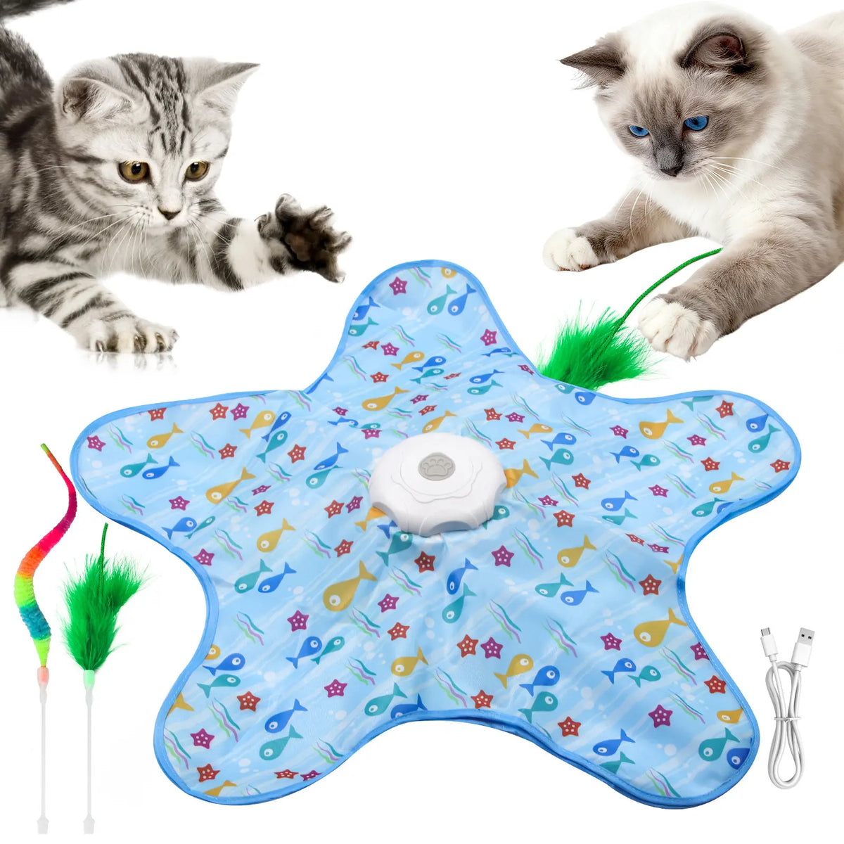 Interactive Unpredicatable Moving Feather Hunting Cat Toy , Hide and Seek Rechargeable Cat Toy for Bored Cat,Automatic Chargeable，Indoor Exercise & Boredom Relief for All Breeds Cats