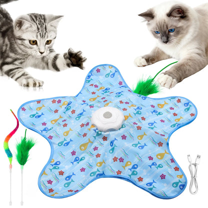 Interactive Unpredicatable Moving Feather Hunting Cat Toy , Hide and Seek Rechargeable Cat Toy for Bored Cat,Automatic Chargeable，Indoor Exercise & Boredom Relief for All Breeds Cats