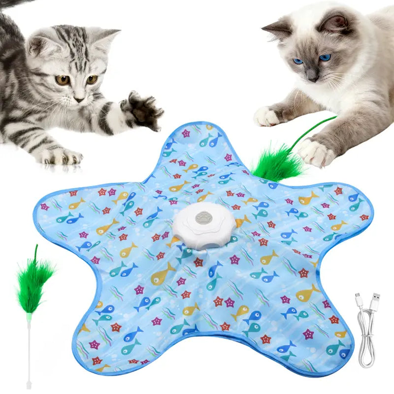 Interactive Unpredicatable Moving Feather Hunting Cat Toy , Hide and Seek Rechargeable Cat Toy for Bored Cat,Automatic Chargeable，Indoor Exercise & Boredom Relief for All Breeds Cats