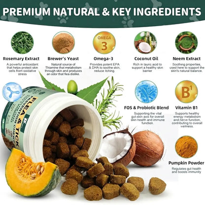 Petrivium Dog Flea & Tick Support Soft Chews - 150Ct Natural Pesticide-Free Vitamin Supplement with Rosemary Repel, Chicken Flavor, Suitable for Puppies & All Breeds/Sizes