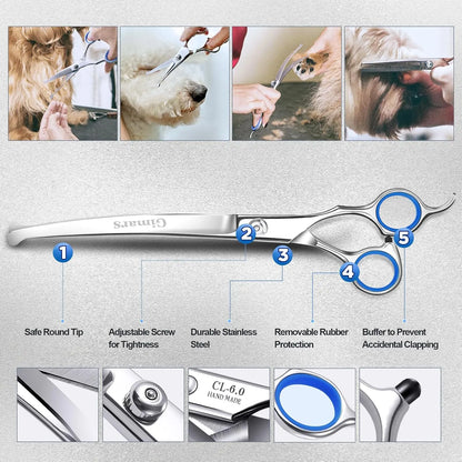Right-Handed 9-In-1 Professional Dog & Cat Grooming Scissors Kit - Precise Cut, Rounded Tips, Ergonomic Curved/Straight Thinning Shears, Hair & Nail Clipper, File, Steel Comb, Storage Case for Small/Medium Pets, Beginners Home DIY Grooming, Hair Nails